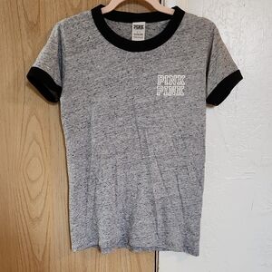 PINK Victoria's Secret Gray and Black Short Sleeve Tee